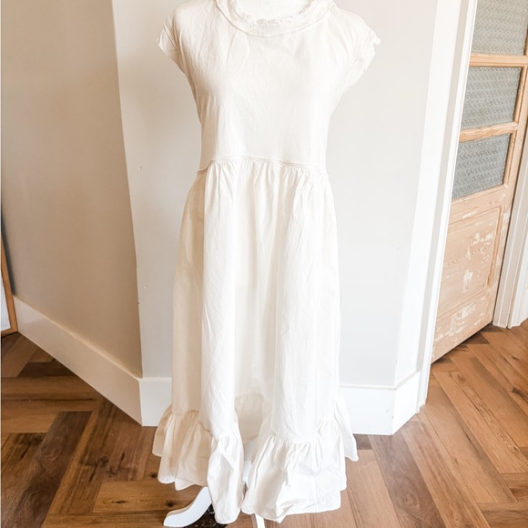 Free People She’s my Babydoll Tee Ruffles cute crochet trims midi Dress - Picture 4 of 11
